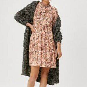 Anthropologie Paisley Long Sleeve Dress - Pink and Black